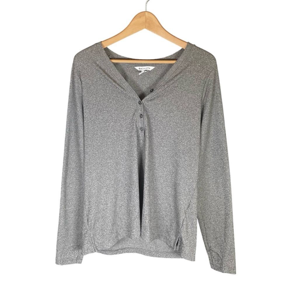 Athleta Shirt Women’s Size 1X Uptempo Heathered Gray Long Sleeve Henley Button